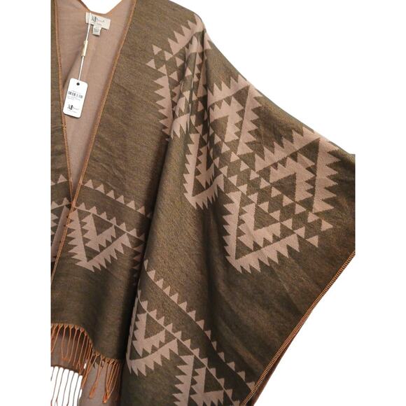 Reversible Aztec Cape Western Southwestern One Size Fits All Khaki Green Soft - Picture 4 of 16